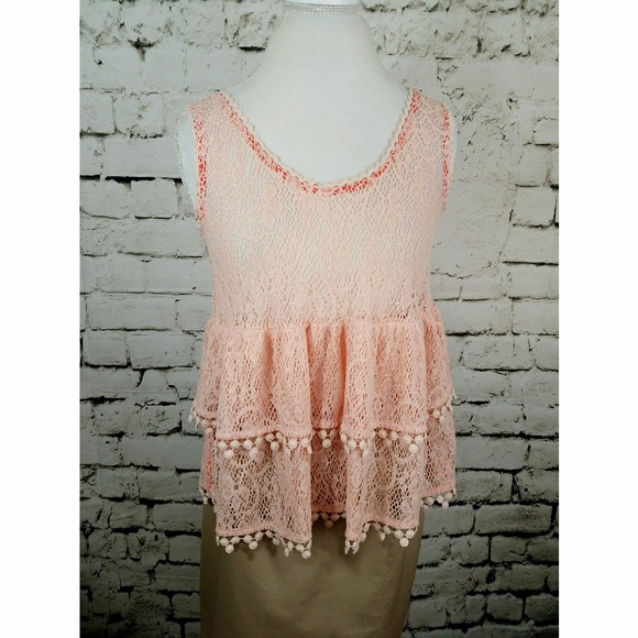 Free People Peach lace layered tank sz M - Picture 2 of 8